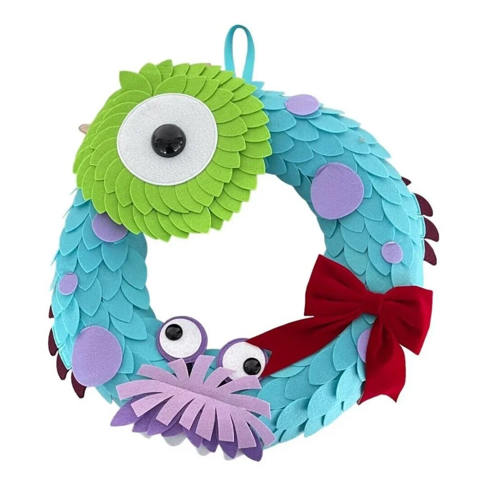 Disney Pixar Monsters Inc Sulley Mike Wazowski Boo Christmas Holiday Door Wreath